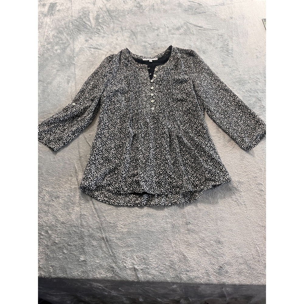 Daniel Rainn Black Pleated Tunic Blouse Roll Sleeve Office Petite XS DP14803PG4